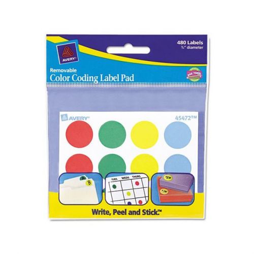 Avery removable 0.75-inch round color coding label pad (480 labels) for sale