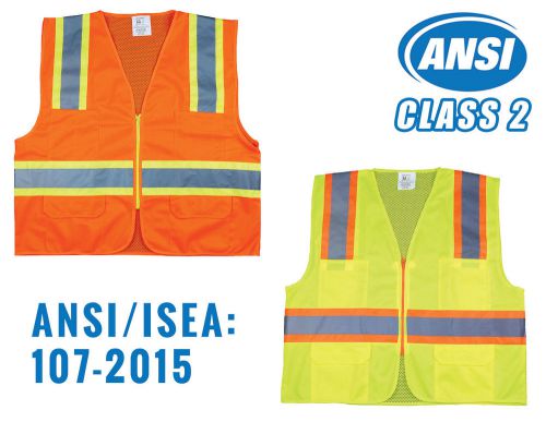 Ansi class 2 two tone high visibility safety vest with reflective strips pockets for sale