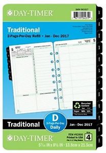 Day-Timer Daily Planner Refill 2017, Refills Two Page Per Day, Traditional, 5-1/