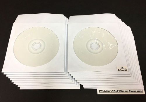 20 Sony CD-R 48x Inkjet White Hub Printable Recordable Disc 80Min 700MB