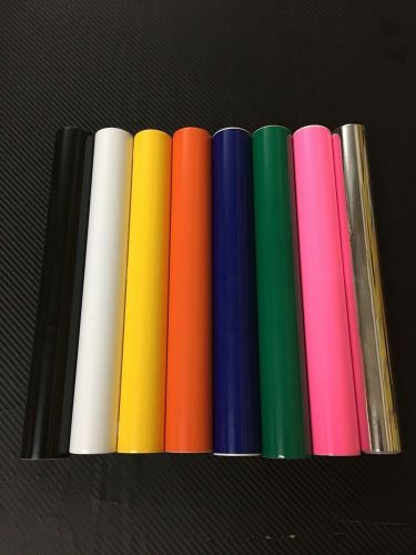 12&#034;x50&#039; adhesive Vinyl 8 rolls black white yellow orange blue green pink silver