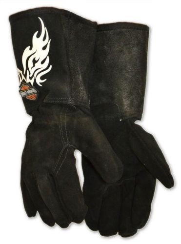 Harley Davidson Black Leather Welding Gloves Kevlar Stitching Size: Large