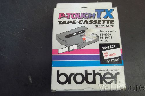 Brother TX-2321 Red On White P-touch Tape, TX-2321 Genuine p-touch label - NEW
