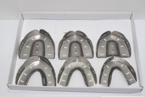 6 dental impression tray set stainless steel solid denture perforate instruments for sale