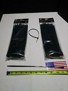 CABLE TIES 200 pc 11 INCH BLACK ORGANIZE WIRES CABLES ROPES LOOP STRENGTH 46lb