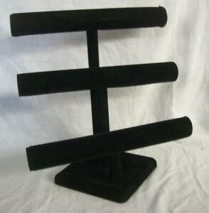 Store Display Fixtures TRIPLE BAR NECKLACE/BRACELET JEWELRY DISPLAY Black Velvet