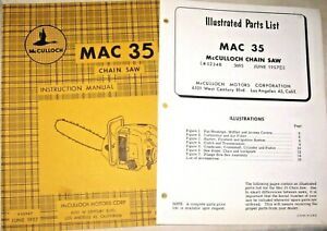 1957 McCULLOCH MAC 35 CHAIN SAW INSTRUCTION Original MANUAL &amp; Parts List