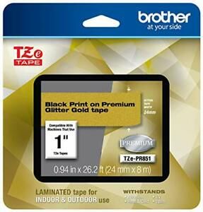 Brother International TZePR851 24mm 8m Black On Glitter Gold