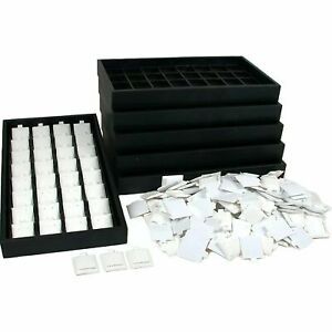 200 White Sterling Silver Earring Cards 6 Display Trays &amp; 6 Inserts