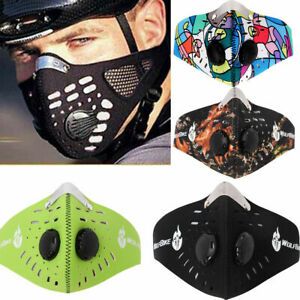 Cycling Face Mask With Active Carbon Filter Breathing Valves Reusable Washable