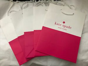 New Lot of 5 Kate Spade Paper Shopping Gift Bags 10x8” Pink White