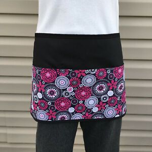 Black 3 pocket waitress waist apron Dots Circles resturants cafe Classyaprons