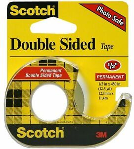 Scotch Double Sided Tape With Dispenser, 1/2&#034; x 450&#034; 1 ea (Pack of 9)
