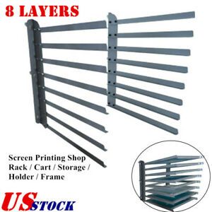 2pcs Wall Fixed 8 Layers Screen Printing Shop Rack /Cart /Storage /Holder /Frame