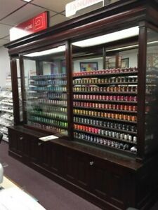 Ribbon Spool Display Cabinet Counter, Wood Showcase Shelving, Ribbon Dispenser,