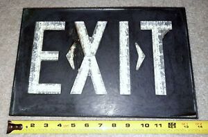 vtg 14&#034;  Self Illuminating Exit Sign black Green Single Face metal industrial