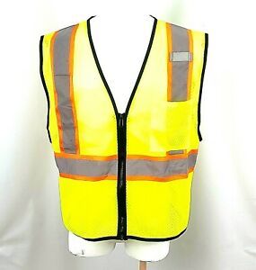 ML Kishigo Vest Hi Vis Yellow Mesh Sz L/XL Model 1527 Zipper ANSI/ISEA ATT Logo