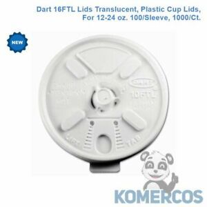 Dart 16FTL Lids Translucent, Plastic Cup Lids, For 12-24 oz. 100/Sleeve, 1000/Ct