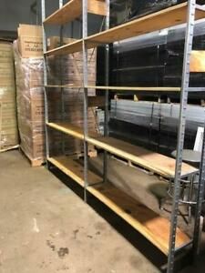 MEG Backroom Shelving 12&#034; x 10&#039; LOT 30 Wood Shelves Auto / Shoe Store Fixtures