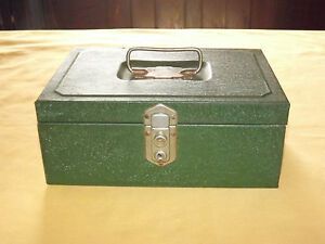 VINTAGE GREEN METAL CASH DRAWER BOX