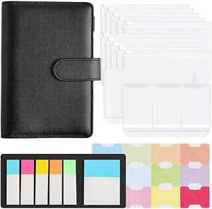 BOENFU A6 PU Leather Notebook Binder with 12pcs Clear Cash Envelopes Pockets &amp; 1