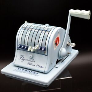 Azure Blue 1967 Paymaster Ribbon Writer 8000B Check Writer Machine w Key &amp; Ink