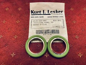 Two (2) New Kurt Lesker QF25-100-SRV SS Centering Rings, Viton O-rings, Open Bag