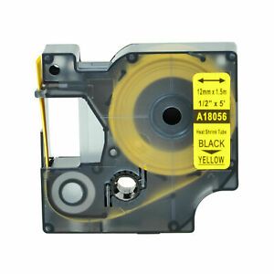 1PK 1/2&#034; Heat Shrink Tube Black on Yellow 18056 for DYMO Rhino 1000 3000 12mm