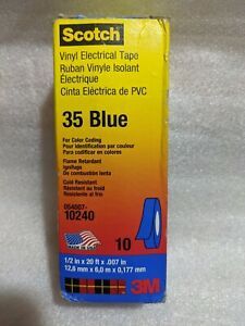 3M 35 Scotch Vinyl Electrical Color Blue Tape 1/2 in x 20 ft - 10 Pack