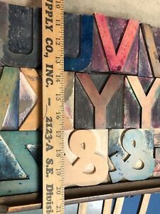 Wood letterpress type - 59 pcs of 3. 3/8 inch - large type