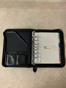 Vintage Day-Timer Planner Black Leather 7 Ring Binder Zip Closure 8&#034; x 10.5&#034;