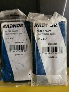 2 New 2x41/2 Radnor Heat Treated Filter Plate for Welding Helmets. Shade 10