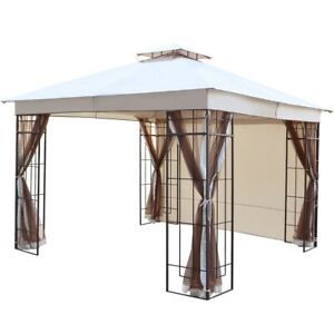 Lowell 10 x 10 Ft Gazebo Double Tiered Canopy Tent Steel Frame (Cream)