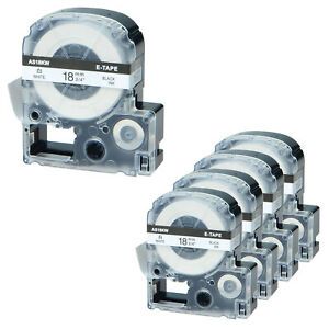5PK Fits EPSON K-Sun 218BW 218BWPX 18mm Tape Black on White Label 3/4&#034;