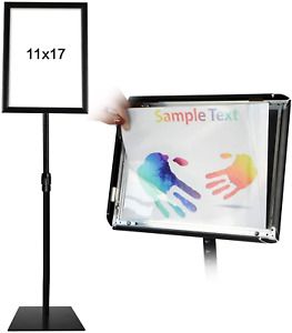 T-SIGN Adjustable Heavy Duty Pedestal Poster Stand, Square Steel Base, 11 x 17