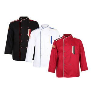 Restaurant Hotel Unisex Chef Coat Jacket Uniform Long Sleeve Shirt Men Women, 3
