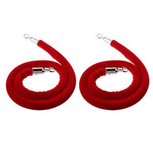 Barrier Rope Crowd Control Stanchion Post Queue Line Rope Silver Hooks Red