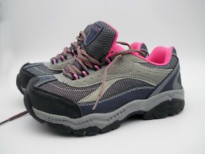 Brahma Women&#039;s Size 7 Gray Pink Sarah ST Steel Toe Leather Lace Up Work Shoes