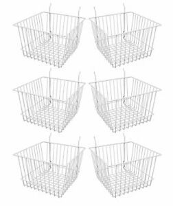 - White Multi-Fit 12” Deep Wire Basket for Slatwall, Pegboard or Gridwall