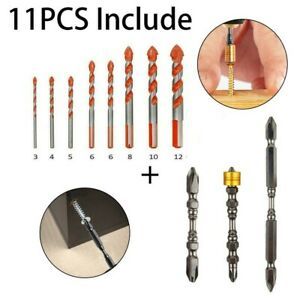 11Pcs 3/4/5/6/6/8/10/12mm Drills +3 Screwdrivers Drill Bits Hard Alloy