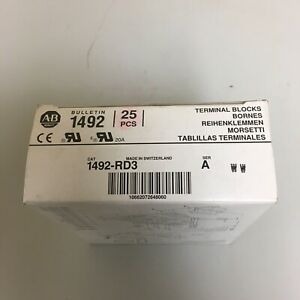 BOX OF 25 ALLEN BRADLEY 1492-RD3 TERMINAL BLOCKS   W244