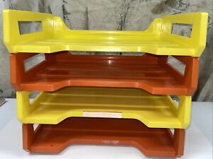 MCM Vintage Rogers Orange Yellow Plastic 4 Stacking File Organizer Letter Desk