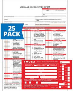 Annual Vehicle Inspection Report Form 25-pk. Snap-Out Format, 3-Ply Carbonless,