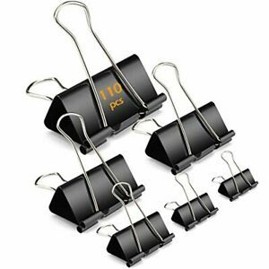 Wiltop 110 Pcs Binder Clips Metal Paper Clamps Black Set Assorted Sizes, Jumbo,