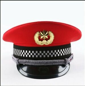 Spring Autumn Red Officer Visor Cap Army Cortical Military Police Hat
