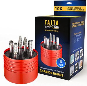 5pc Carbide Burr Set 1/4&#034; Shank Tungsten Double Cut Rotary Die Grinder Bits