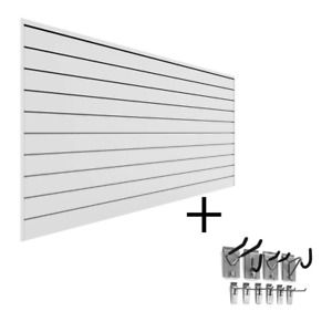 PVC Slatwall 8 Ft. X 4 Ft. White Mini Bundle (10-Piece)