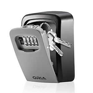 ORIA Key Storage Lock Box, 4 Digit Combination Lock Box, Wall Mounted Lock Box,