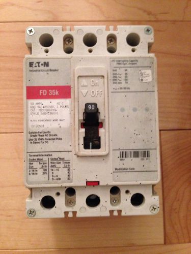 Eaton fd 35k 3 pole 90 amp 600 volt circuit breaker used for sale