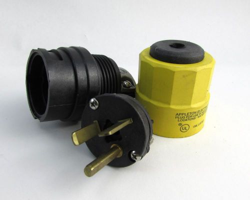 Appleton ncp2023 connector plug u-line yellow 20a 125v 3 pole 2 wire =nos= for sale